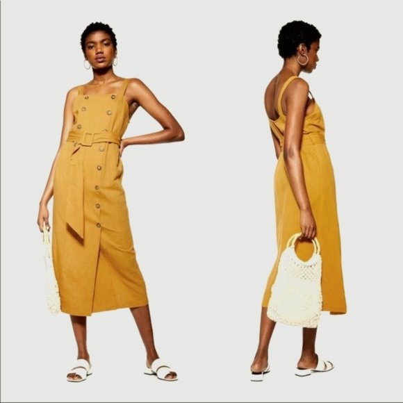 Topshop Dresses & Skirts - NWT TOPSHOP Mustard Linen dress midi length brand new size 8 women’s Top Shop
